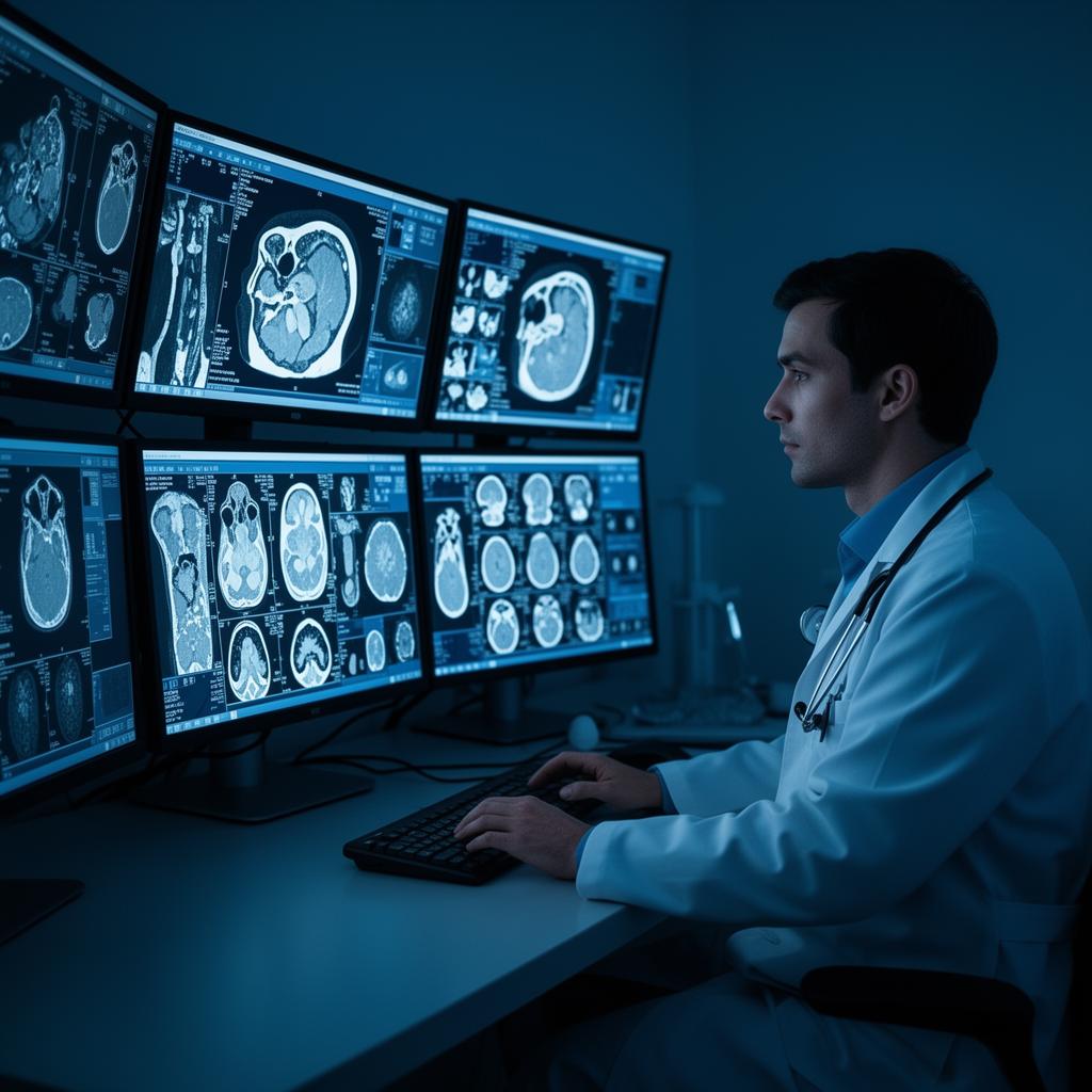 Radiologist reviewing scans