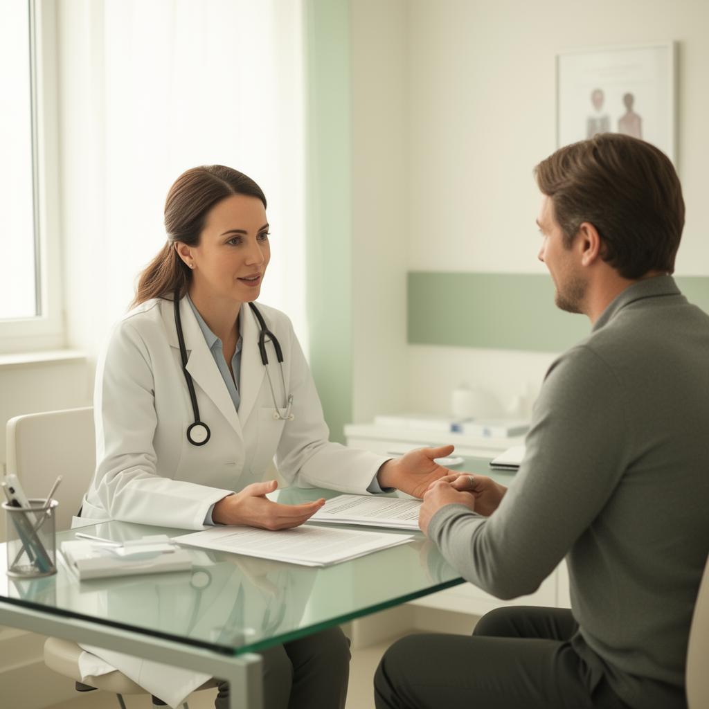 Doctor reviewing medical documents with a patient